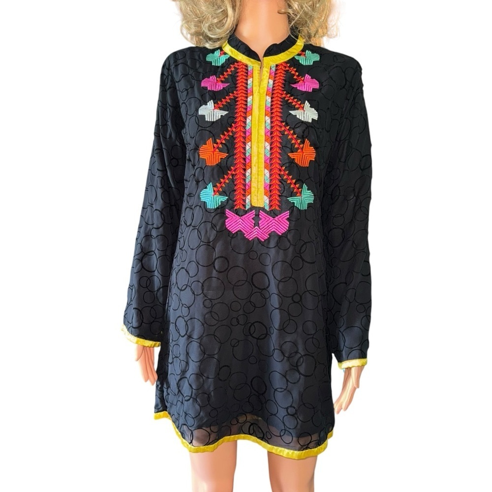 Artizara Afnan Tunic Dress XS Black Embroidered Modest Boho Long Sleeve - Picture 3 of 8